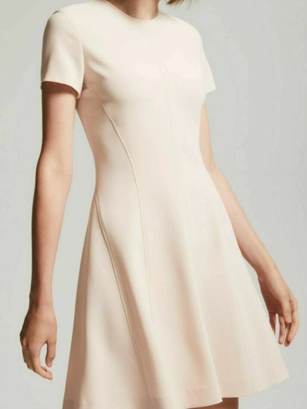 Theory | 4 Seamed Shift Dress Short Sleeve Sheer Pink Admiral Crepe 10